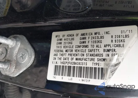 2011 Honda Accord 2.4 Ex-L z USA, uszkodzony, nr VIN 1HGCP2F82BA080515